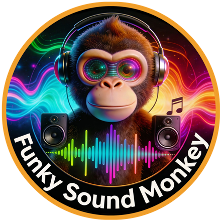 Funky Sound Monkey main gold circular emblem